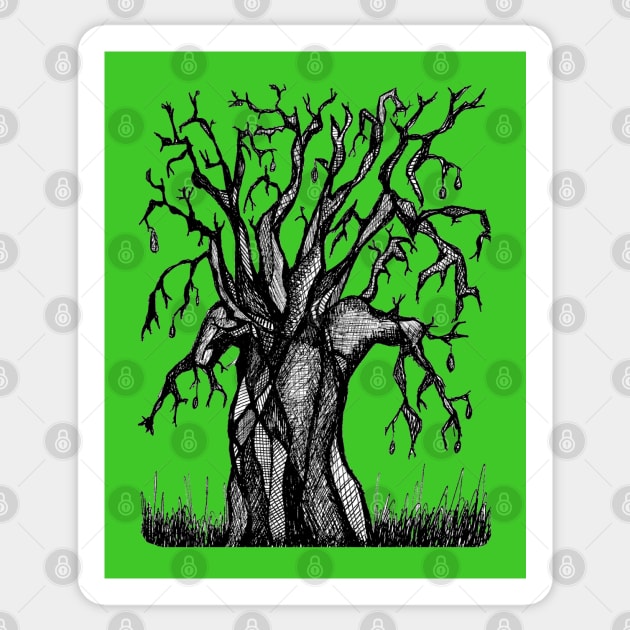 Green Baobab Artistic Line Drawing Sticker by Tony Cisse Art Originals